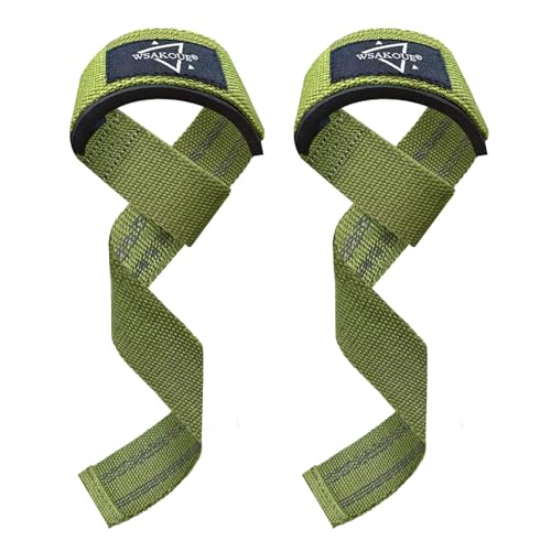 WSAKOUE Lifting Straps, Weightlifting Straps, Deadlift Straps with Padded Neoprene for Power Lifting, Bodybuilding, Gym Workout, Strength Training & Fitness Workout, Resistance - color: Army Green