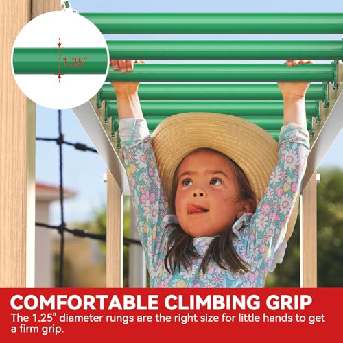 16.5 Inch Monkey Bars Kit Monkey Bar Ladder Rungs (Green, 12 Pcs) | Indoor Outdoor Metal Monkey Bars for Backyard - color: Green