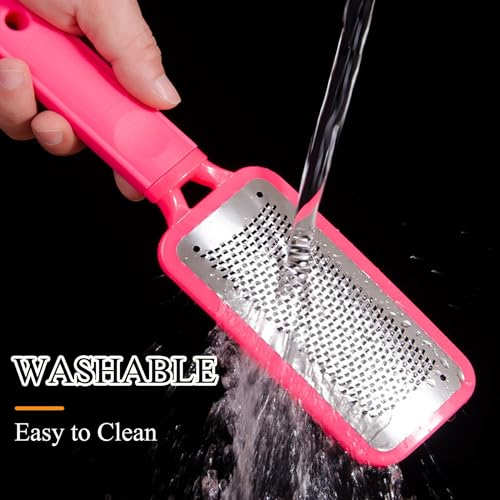 Foot Files Foot Scrubber Pedicure, Stainless Steel Callus Remover for Feet, Professional Foot Grater Rasp Scraper to Hard Skin Corns for Dry and Wet Fee - style: 1X Foot Files(Pink)