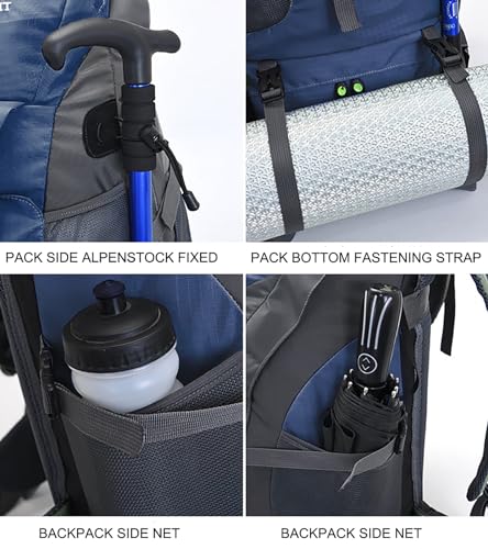 Bseash 50L Hiking Backpack, Water Resistant Lightweight Outdoor Sport Daypack Travel Bag for Camping Climbing Skiing Cycling (Navy Blue - With Shoe Compartment) - color: Navy Blue - With Shoe Compartment