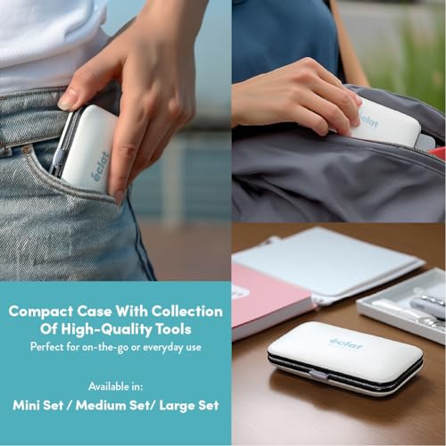 Éclat Manicure Pedicure Kit for Men & Women, 10Pcs Finger & Toe Nail Care Tools Includes Nail Clipper Cutter, Tweezer, File, Cuticle Pusher, Personal Care Professional Grooming Set With Travel Case - color: Medium Mani+pedi Set (10pc Cream)