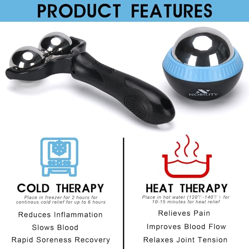 Nobility Massage Ball Roller– Ice Cold and Hot for Deep Tissue and Sore Muscle Relief of Stiffness and Stress, Body, Neck, Back, Foot, Plantar Double Black - color: Black