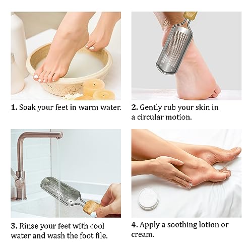 Foot Rasp Callus Remover - Pedicure Scrubber for Cracked Feet, Heel - Professional Stainless Steel File - Remove Dead Skin Corns with Wooden Handle - style: Fine-Grained Rasp