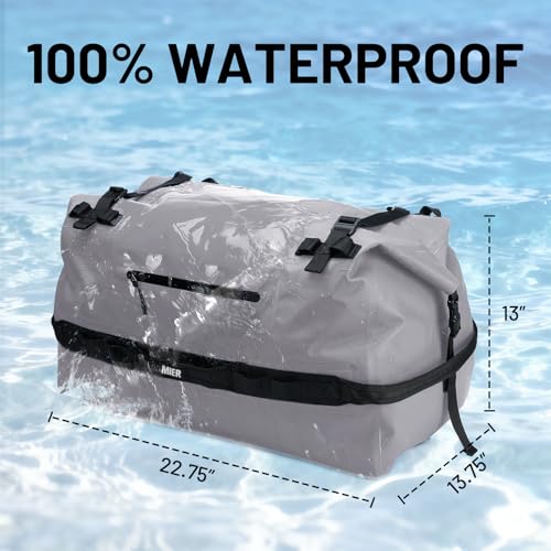 MIER Large Waterproof Duffel Bag - 60L/80L Dry Bag Backpack | Detachable Backpack Straps; Multi-Pockets; Roll-Top with Hook-and-Loop Closure; Motorcycle, Kayaking, Gym, Beach, Boating - color: Gray, size: 60L