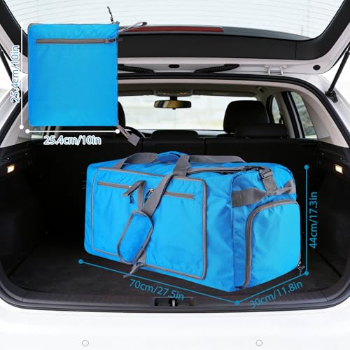 60L Duffle Bag with Shoes Compartment - Foldable&Large Capacity Travel Duffel Bags, Lightweight & Water-Resistant Gym Bag - Light Blue - color: 60L-Light Blue