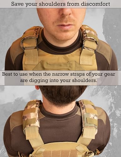 Shoulder Strap Pad for Optimal Weight Distribution, Plate Carrier Shoulder Pads with Velcro, Backpack Strap Pads, Shoulder Strap Cushion for Tactical and Weighted Vests, Body Armor, Waist Belts - color: Camo