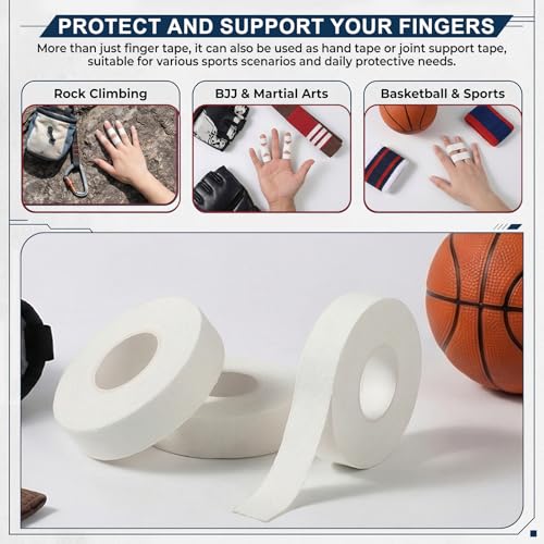 YINTTIAN Finger Tape 0.5in × 32ft Athletic Tape for Fingers No Residue | White Finger Sports Tape for BJJ, Rock Climbing, Weightlifting, Football, Basketball, Volleyball, Pack of 3
