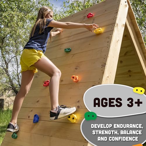 Squirrel Products Rock Climbing Holds for Kids, Deluxe Extra Large Climbing Rocks with Mounting Hardware - DIY Rock Wall Indoor & Outdoor Playground Accessories Wall Climbing Kit - Ages 3+ - style: 20 Pack with Patented Safety Plugs