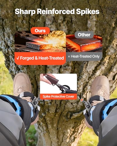 VEVOR Tree Climbing Spikes, 1 Pair Height-Adjustable Climbing Spurs, 350lbs Load Capacity Tree Climbing Gear with Straps, Arborist Equipment for Climbers, Hunting, Fruit Picking - color: Sky Blue