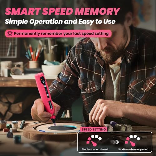 HARDELL Mini Cordless Rotary Tool, 5-Speed 3.7V Rechargeable Rotary Tool Kit with 69 Accessories, USB Charging Multi-Purpose DIY Tool for Sanding, Polishing, Drilling, Engraving(Pink 69pcs) - style: Pink-3.7v