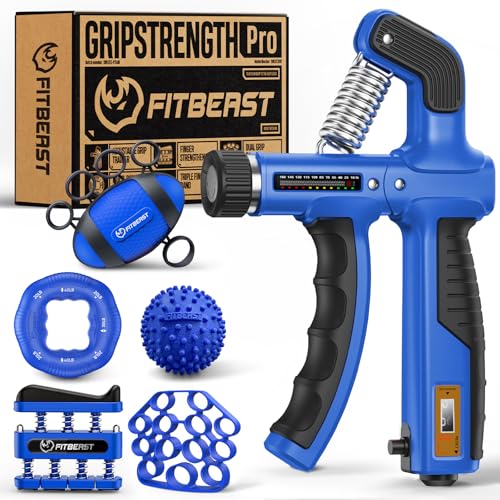 FitBeast Grip Strength Trainer, Hand Gripper Strengthener Kit - 6 Pack with Adjustable Resistance Forearm Strengthener, Forearm Exerciser and Massage Balls for Hand Therapy, Grip Training - color: Navy Blue