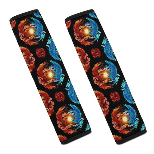 2 Pack Sun Red Blue Fire Flame Bird Phoenixes Seat Belt Shoulder Pad Breathable Shoulder Harness Cover for Child, All Vehicles, Neck and Shoulder Support - color: Pattern 500