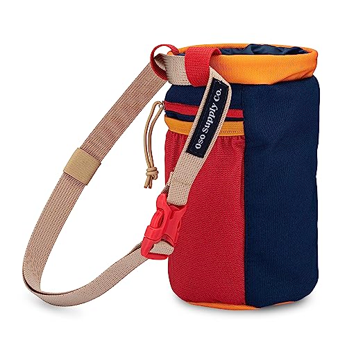 Classic Chalk Bag for Rock Climbing, Bouldering Chalk Bag Bucket with Quick-Clip Belt, Zippered Pockets and Pouch - Perfect Indoor/Outdoor Rock Climbing Gear Equipment - color: Midnight Blue & Red