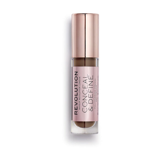 Makeup Revolution Conceal And Define Concealer, Full Coverage & Matte Finish, C18 For Dark/Deep Skin Tones, Vegan & Cruelty-Free
