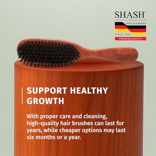 SHASH Classic German First Cut 100% Boar Bristle Hair Brush Since 1869 - Conditions Hair, Improves Texture, Exfoliates Scalp, Fine to Normal not for Coarse hair!