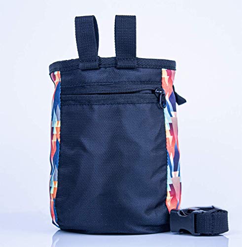 Rock Climbing Chalk Bag | Wide Opening & Fleece Lined | Removable Belt | Large Zippered Pocket | Brush Holder Loops | Bouldering, Gym, Crossfit - color: Sunset Orange