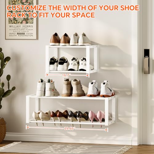 Homeiju Hanging Shoe Organizer,2 Pack Wall Mounted Shoe Rack Holds 12 Pairs,Space Saving Metal Wall Shoe Rack,Hanging Shoe Rack Shoe Holder for Small Space,Entryway,Closet,RV,Camper (White - color: White