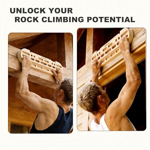 Wooden Hangboard Rock Climbing, Climbing Fingerboard with Mounting Kit for Hanging Practice, Finger Strength and Pull Up, and Bouldering Gift for Climbers (Basic)