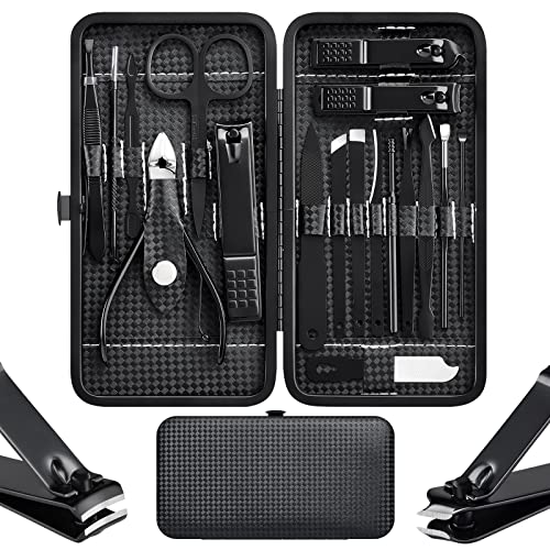 Cater Manicure Nail Clippers Pedicure Set - Stainless Steel Manicure, Professional Grooming Kit, Nail Care Tools with Luxurious Travel Case (18pcs-Black) - color: 18pcs-black