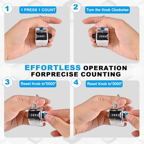 Clicker Counter, Metal Budget Hand Tally Counter, 4-Digit Pitch Mechanical Handheld Pitch Clicker Palm Counter for Row, Lap, Counting, Knitting - color: 2pc silver green