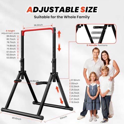 DOBESTS Power Tower Pull Up Bar Free Standing, Foldable Pull Up Station - color: Black Style 3-Red Bar