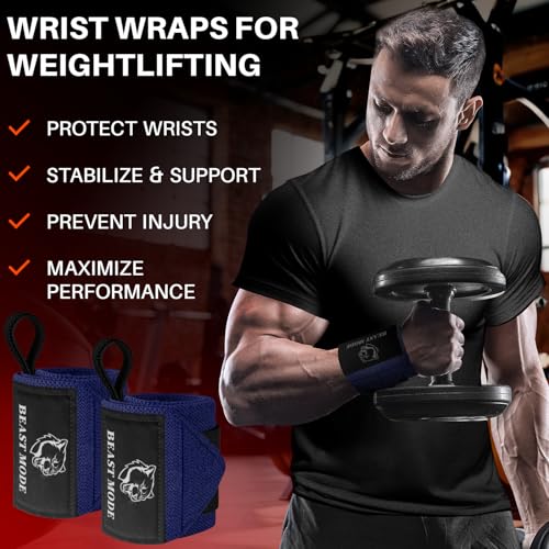 TECEUM Elastic Cotton Weightlifting Wrist Wraps with Thumb Loops, 1 Pair - color: Navy Blue, style: 12" – Beast Mode