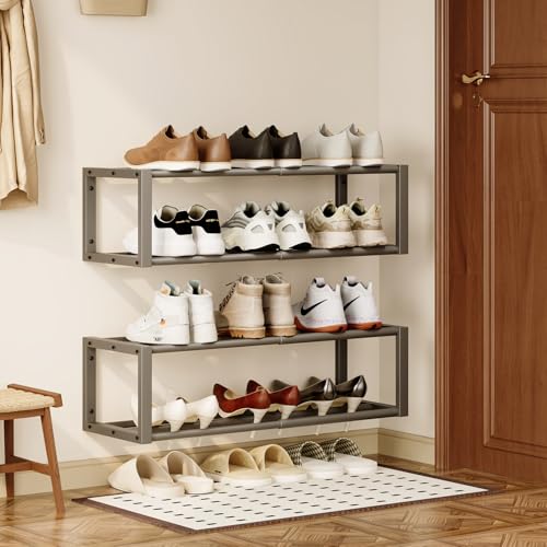 Homeiju Hanging Shoe Organizer,2 Pack Wall Mounted Shoe Rack Holds 12 Pairs,Space Saving Metal Wall Shoe Rack,Hanging Shoe Rack Shoe Holder for Small Space,Entryway,Closet,RV,Camper (Grey) - color: Grey