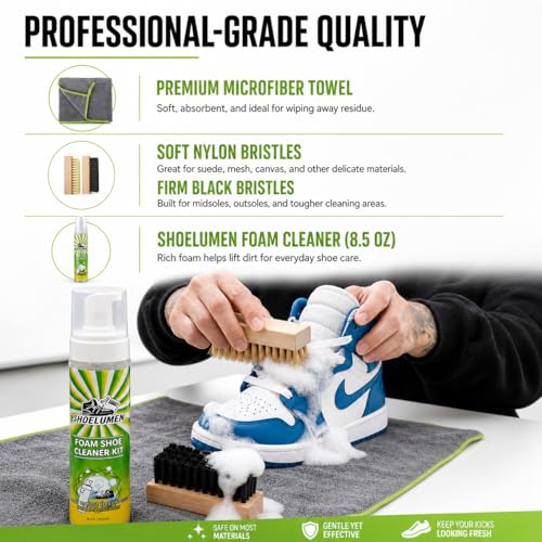 Shoe Cleaner Sneakers,8.5oz Shoe Cleaning Kit with 2 Brush,Shoe Cleaning Removes Dirt and Stain for White Shoes, - style: With Microfiber Towel