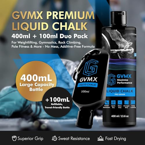 50ML/100ML/400ML Superior Grip Premium Liquid Chalk. Long Lasting Mess-Free Gym Chalk for Weightlifting, Gymnastics, Climbing. Fast Drying Refillable Gym Accessories. Package May Vary. - style: 400ML + 100ML - 1 Pack