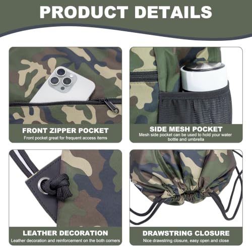 HOLYLUCK Men & Women Outdoor Sport Gym Sack Waterproof Drawstring Backpack Bag (Standard With Drawstring, Green Camo) - color: Green Camo, style: Standard With Drawstring