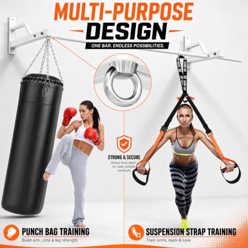 2026 Upgrade Pull Up Bar Wall Mounted - 600 lbs Heavy Duty Strength Training Pull-Up Bars, Ideal Rogue Pull Up Bar for Home and Commercial Gym, Easy Installation Chin Up Bar, Versatile Garage Pullup Bar - color: White