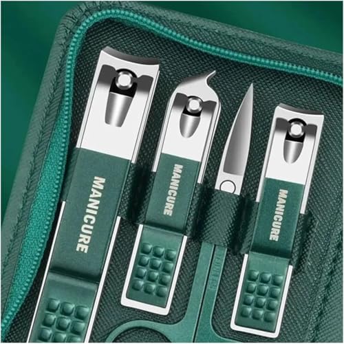 Professional Manicure Set – 9-Piece Stainless Steel Nail Clippers & Pedicure Grooming Kit with Portable Dark Green Leather Travel Case for Men