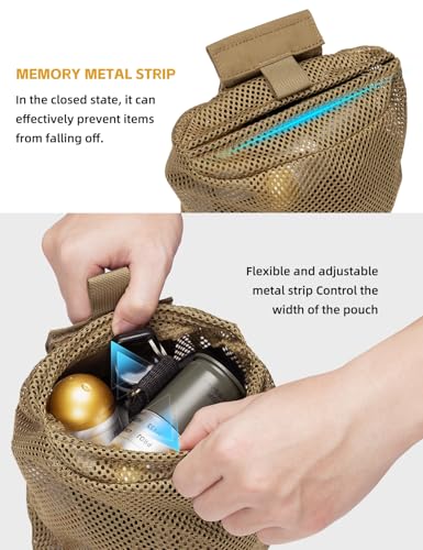 IDOGEAR Tactical Dump Pouch with Adjustable Metal Strip Closure Foldable Mesh Pouches MOLLE Utility Bag Mag Recovery Holster Tactical Belt Vest Backpack Accessories - color: Coyote Brown