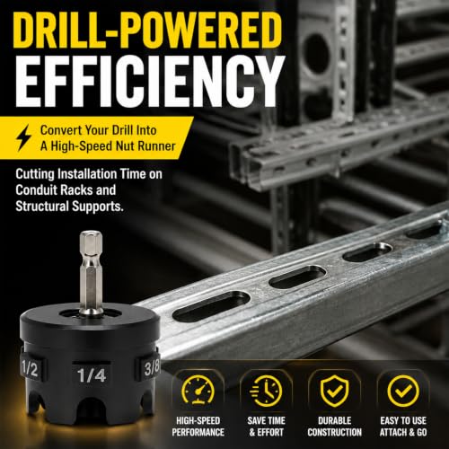 Universal Threaded Rod Nut Runner, Aluminum Alloy Nut Zipper Drill Attachment for Fast Nut and Bolt Removal, All Thread Nut Driver for 1/4, 3/8, 1/2 Inch Threaded Rods, Conduit Racks and Strut Systems - color: Black2