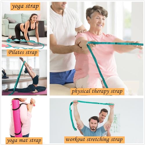 Scotamalone Stretching Strap Yoga Strap Physical Therapy for Home Workout, Exercise, Pilates and Gymnastics, 10 Loops Non-Elastic Stretch Bands with Aesthetic Packaging for Women & Men - color: light green