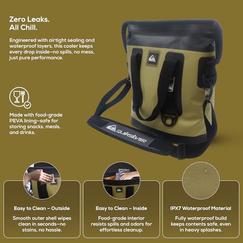Quiksilver Zipperless Backpack Cooler 30L, Holds 36 Cans, 48 Hour Insulation, Leakproof & Waterproof Design, Heavy Duty TPU, IPX7, Padded Straps, Kangaroo Pockets - color: Cornstalk