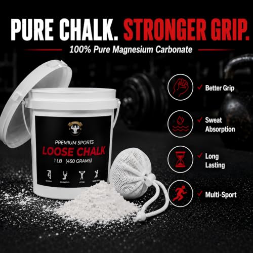 TITGGI 1 lb Gym Chalk Bucket with Chalk Ball, Pure Magnesium Carbonate | Pure Magnesium Carbonate with Loose Chalk and Chalk Ball for Better Grip During Climbing, Lifting and Gymnastics.