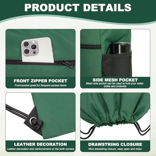 HOLYLUCK Men & Women Outdoor Sport Gym Sack Waterproof Drawstring Backpack Bag (Standard with drawstring, Dark Green) - color: Dark Green, style: Standard With Drawstring