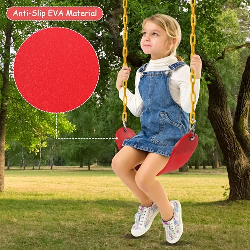 Sunnyglade 2PCS Swings Seats Heavy Duty with 66" Chain Support 250lb Red | Playground Outdoor Swing Seat Replacement with Snap Hooks, Coated Chains, Soft Eva Seat, Non-Slip Design & 250 Lb Capacity - color: Red