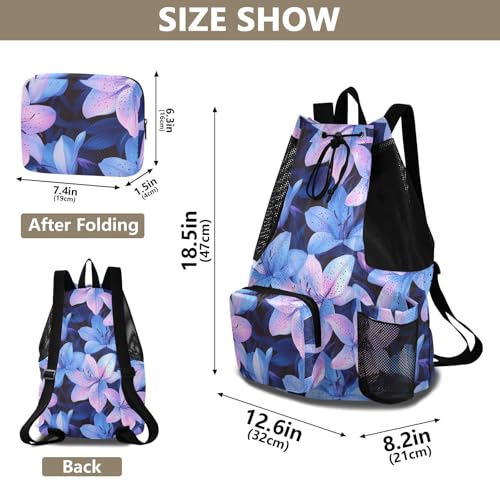 Drawstring Bags For Men Women Climbing Gym Bag With Inside Pockets Cinch Sacks Waterproof Lily Flowers Neon Color Luminous