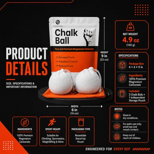 Gym Chalk Balls & Storage Bag, Superior Grip & Less Mess, 120g | Refillable chalk balls for climbing, rock climbing, bouldering, gymnastics, weightlifting & workout