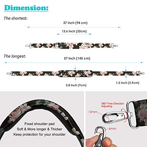Bag Shoulder Strap, Padded Adjustable Shoulder Strap Replacement - color: Dark Rose, size: 57"