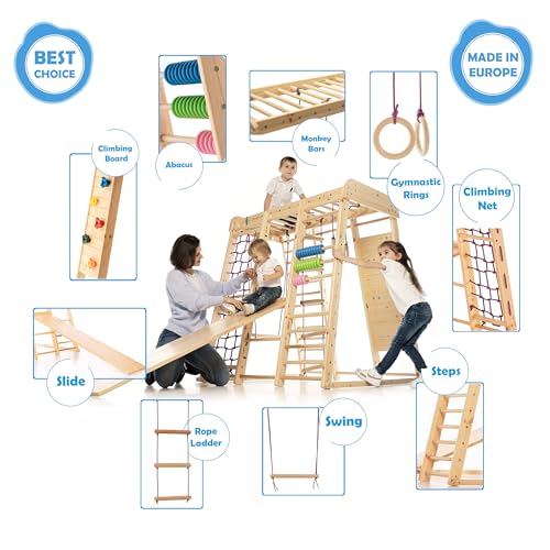 WEDANTA Wooden Swedish Ladder Wall Set – Kids Stall Bars for Exercise – Kids Swedish Gymnastic Wall Gym – Wood Stall Bar Gymnastics Playground – Best Gym for All Family - color: Akvarelka-mini