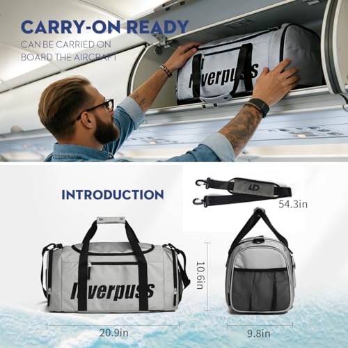3-in-1 Gym Duffle Backpack - 35L Waterproof Sports Travel Bag with Shoe Compartment & Wet Dry Pocket, Convertible Backpack/Handbag/Shoulder Bag for Men Women, Light Grey - color: Grey