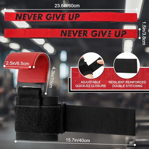 Weight Lifting Hooks & Wrist Straps Set Adjustable Wrist Wraps 2 in 1 Lifting Hooks with Anti-Slip Grip for Weightlifting, Deadlifts, Powerlifting, Gym Straps for Men and Women - color: Red