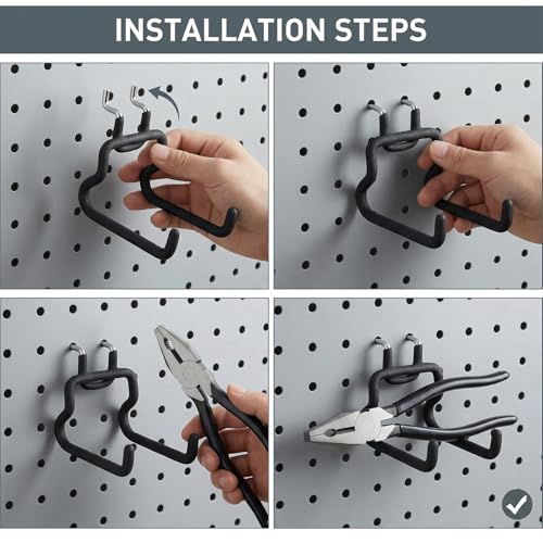 QWORK Heavy Duty 8-Pack Pegboard Hooks with Anti-Slip Coating for 1/4" Pegboards, Peg Board Tool Utility Hangers for Garage Workshop Organization (4 Small + 4 Large)
