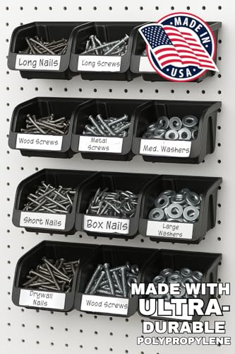 WallPeg Pegboard Bins - 6 Each 7" & 6 Each 5" ORGANIZING Bins - Hooks to Peg Board Panel Organize Hardware Arrange Accessories Workbench Tool Organizer Garage Storage -Made in USA- - style: 6 (7" Bins) & 6 (5" bins)