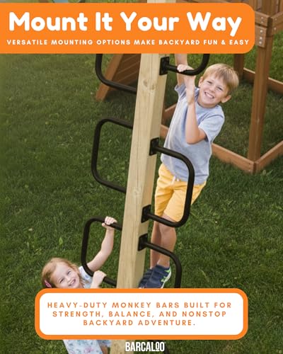 Barcaloo 12 x 8 Monkey Bars, Black - Set of 6, U-Shaped Metal Bars | For Swing Set, Ceiling Mount or Playground Ladder, Includes Mounting Hardware - color: Black