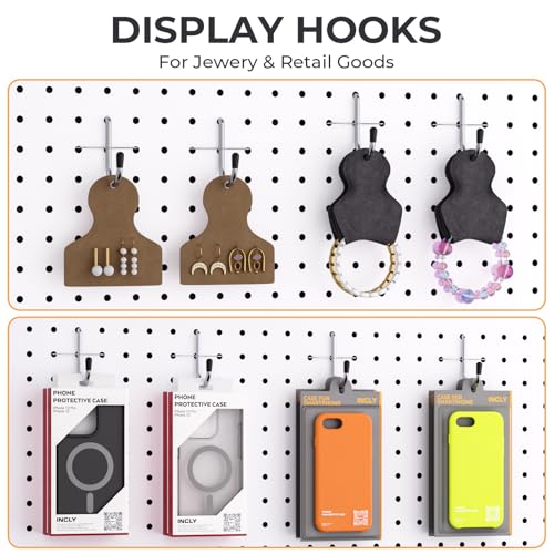 INCLY 100PCS 1/4 Inch Pegboard J Hooks with Peg Locks & Rubber Tipped | Heavy Duty, Peg Board Hooks Accessories,Peg Board Tool Hangers,Fit 1/4" Pegboard for Wall Hanging Tools or Display Jewelry