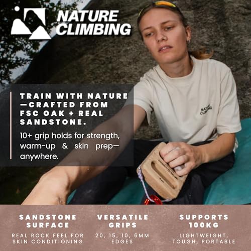 Portable Hangboard | Rock Climbing Hangboard | Hang Board for Climbing | Fingerboard | Strengthen Your Fingers | Bouldering Gifts | Hard Wood - color: Sandstone